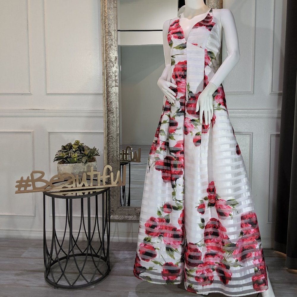 Pink and Whilte Formal Evening Prom Dress Gown